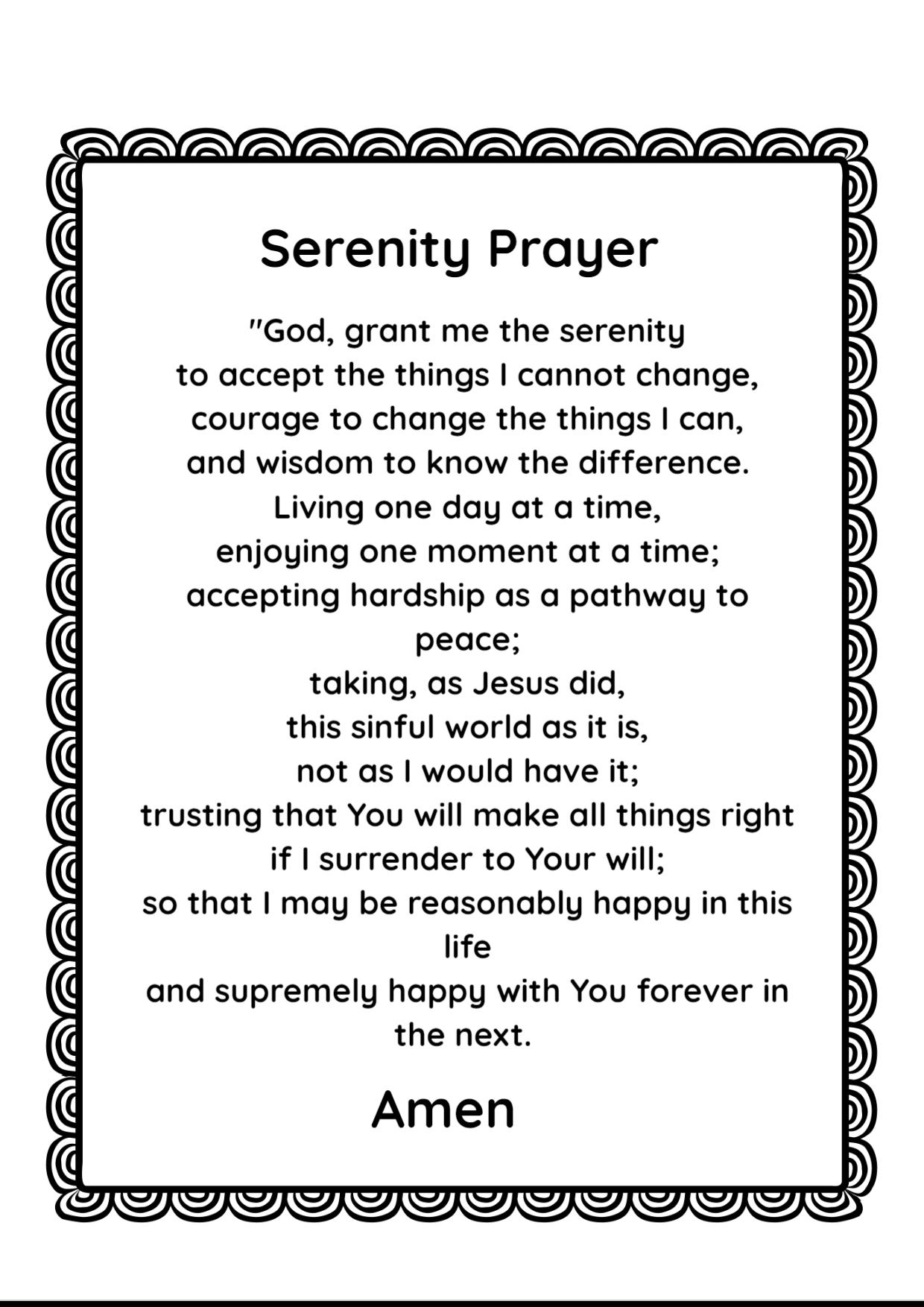 FREE BEAUTIFUL PRINTABBLE SERENITY PRAYER, LONG VERSION